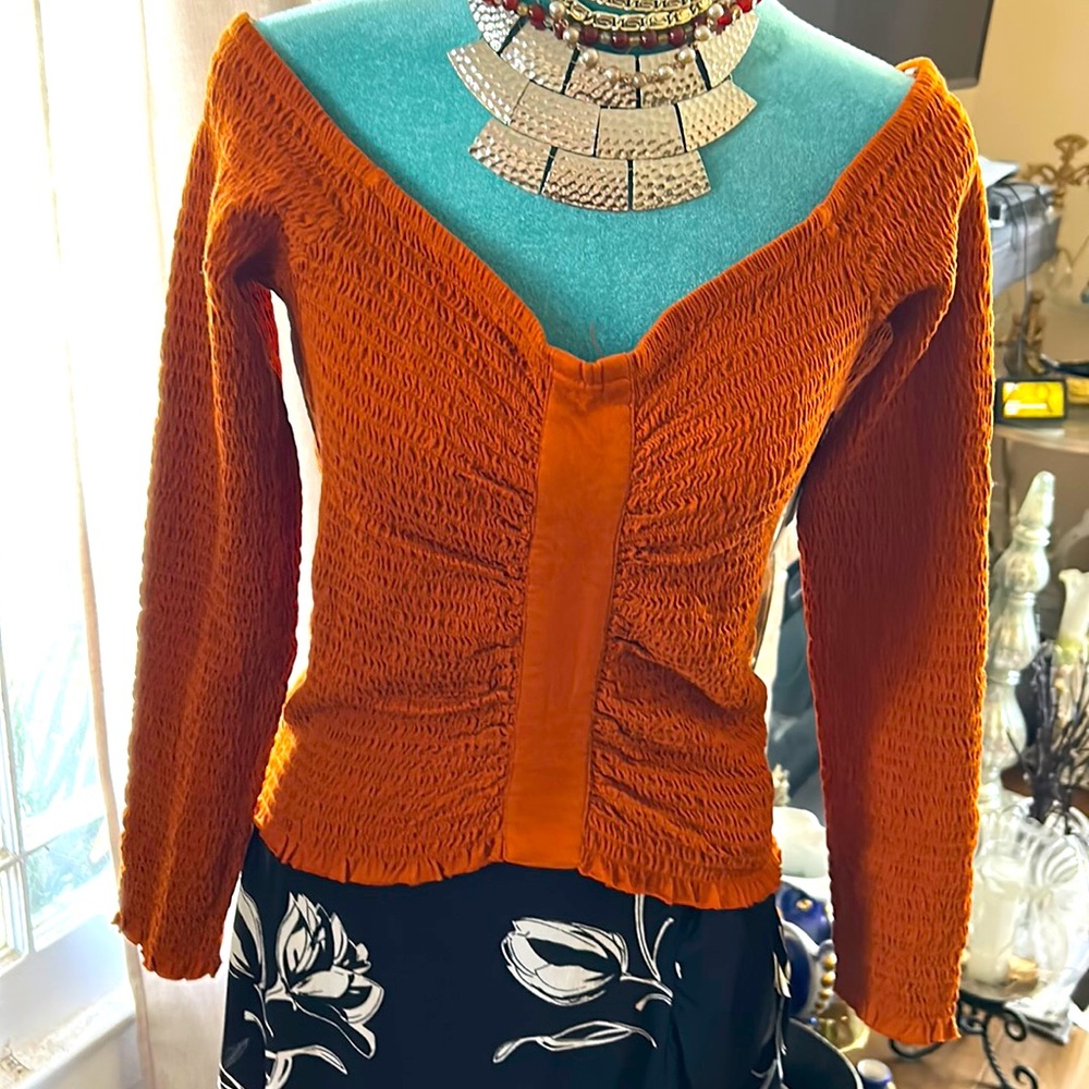 Nordstrom BP burnt Orange smocked off shoulder top